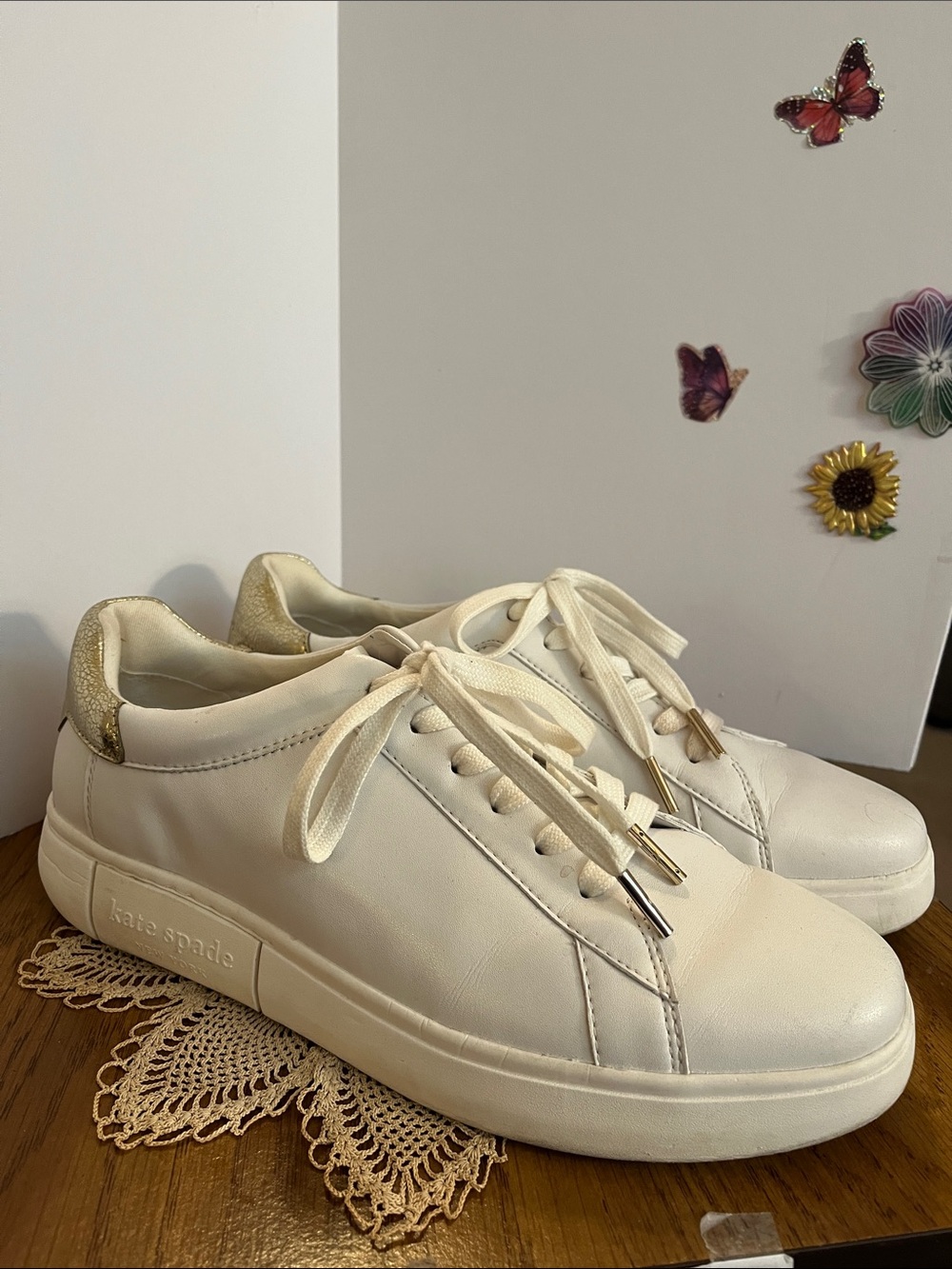 kate spade Leather Sneakers with Gold Heel Accent Size 11